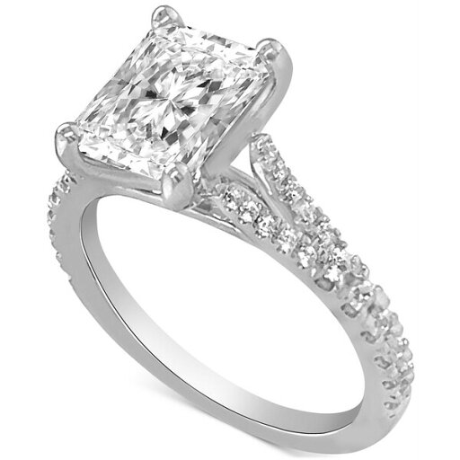 バッジェリーミシュカ レディース リング アクセサリー Certified Lab Grown Diamond Emerald-Cut Center Split Shank Engagement Ring (3-3/8 ct. t.w.) in 14k Gold White Gold バッジェリーミシュカ レディース リング アクセサリー Certified Lab Grown Diamond Emerald-Cut Center Split Shank Engagement Ring (3-3/8 ct. t.w.) in 14k Gold White Gold