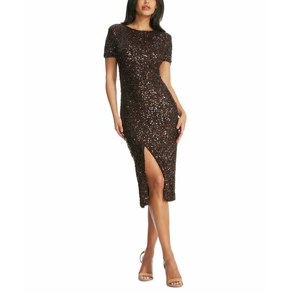ドレスザポプレーション レディース ワンピース トップス Women's Natasha Sequined Side-Slit Midi Dress Mocha(4)