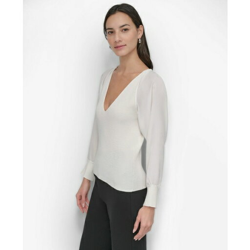 ダナ キャラン ニューヨーク レディース ニット&セーター アウター Women's Mixed-Media V-Neck Top Ivory/ivory ダナ キャラン ニューヨーク レディース ニット&セーター アウター Women's Mixed-Media V-Neck Top Ivory/ivory