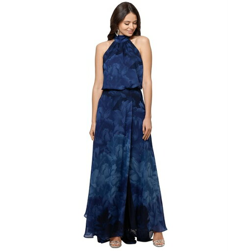 ベッツィ アンド アダム レディース ワンピース トップス Petite Floral-Chiffon Halter-Neck Gown Navy ベッツィ アンド アダム レディース ワンピース トップス Petite Floral-Chiffon Halter-Neck Gown Navy