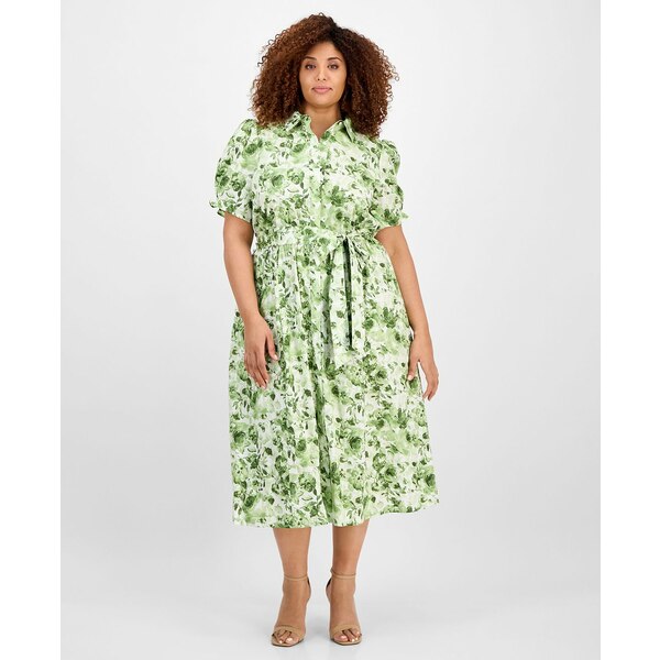 アンクライン レディース ワンピース トップス Plus Size Cotton Puff-Sleeve Cotton Dress Cerise/Chestnut