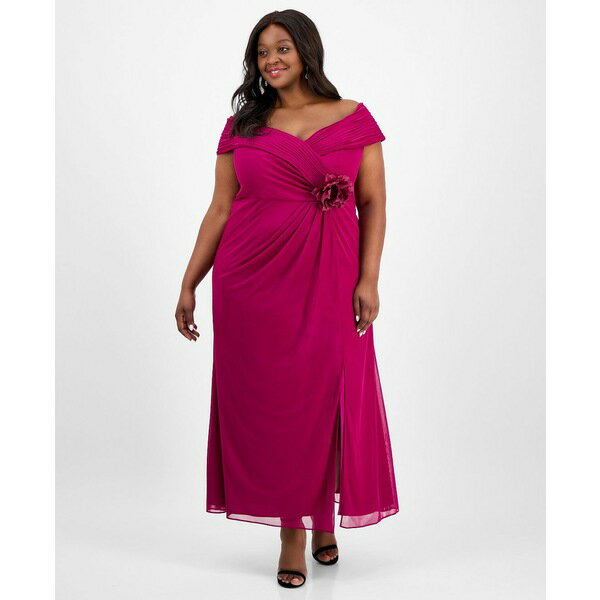 アレックスイブニングス レディース ワンピース トップス Plus Size Rosette-Trim Slit-Front A-Line Dress Magenta