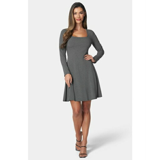 ベベ レディース ワンピース トップス Women's Rib Long Sleeve Godet Dress Charcoal ベベ レディース ワンピース トップス Women's Rib Long Sleeve Godet Dress Charcoal