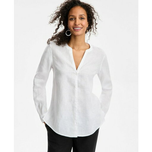 チャータークラブ レディース カットソー トップス Women's Button-Down Roll-Tab-Sleeve Woven 100% Linen Top, Exclusively at Macy's Bright White チャータークラブ レディース カットソー トップス Women's Button-Down Roll-Tab-Sleeve Woven 100% Linen Top, Exclusively at Macy's Bright White
