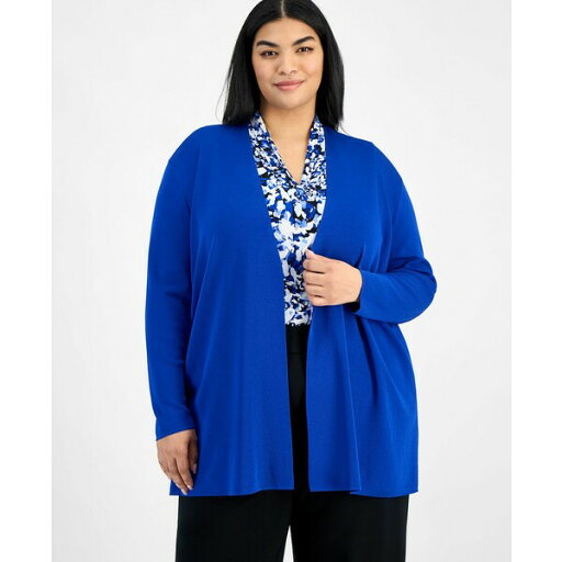 アンクライン レディース ニット&セーター アウター Plus Size Napa Open-Front Cardigan Santorini Blue アンクライン レディース ニット&セーター アウター Plus Size Napa Open-Front Cardigan Santorini Blue
