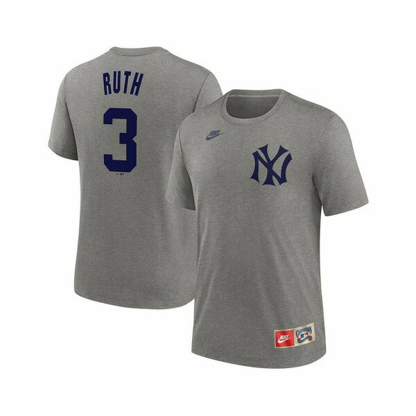 ナイキ メンズ シャツ トップス Men's Babe Ruth Heather Gray New York Yankees Cooperstown Collection Tri-Blend Name Number T-Shirt Heather Gray