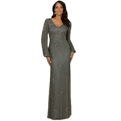 ララ レディース ワンピース トップス Women's Long Sleeve Beaded Gown Lead ララ レディース ワンピース トップス Women's Long Sleeve Beaded Gown Lead