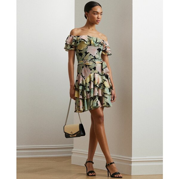 ラルフローレン レディース ワンピース トップス Women's Floral Off-the-Shoulder Cocktail Dress Black/pink/green