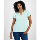 スタイルアンドコー レディース カットソー トップス Women's Flutter-Sleeve Gathered-Neck Top, Exclusively at Macy's Enchated Mint(4)