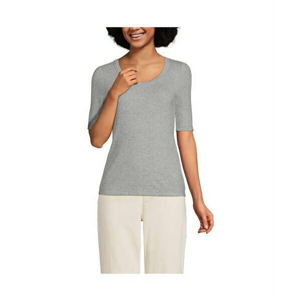 ランズエンド レディース カットソー トップス Women's Drapey Rib Fitted Elbow Sleeve Scoop Neck Te..
