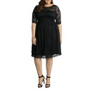 キヨナ レディース ワンピース トップス Women's Plus size Luna Lace Cocktail Midi Dress Onyx