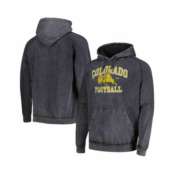 イメージワン メンズ パーカー・スウェットシャツ アウター Men's Heather Black Distressed Colorado Buffaloes Arch Vintage-Like Mascot Raglan Pullover Hoodie Heather Black(4)