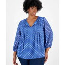 トミー ヒルフィガー レディース カットソー トップス Plus Size Perfect Dot Pintucked Top Amsterdam Blue/Ivory(4)