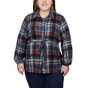 ニューヨークコレクション レディース カットソー トップス Plus Size Long Dolman Sleeve Drawstring-Waist Tunic Top Red Denim Plaid