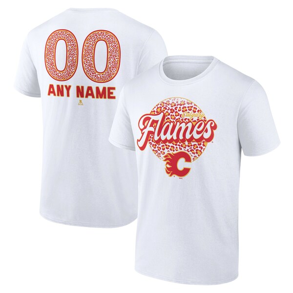 եʥƥ  T ȥåץ Calgary Flames Fanatics Branded Unisex Personalized Name &Number Leopard Print TShirt White