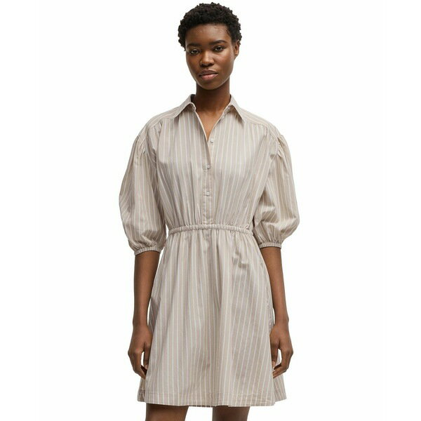 ヒューゴボス レディース ワンピース トップス Women's Striped Cotton Shirt Dress Open Beige