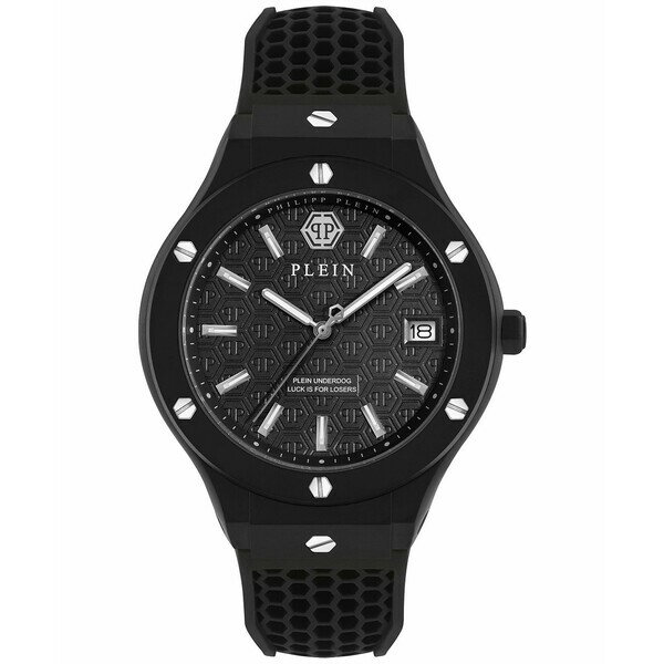 フィリッププレイン メンズ 腕時計 アクセサリー Men's Underdog Black Silicone Strap Watch 44mm Ip Black