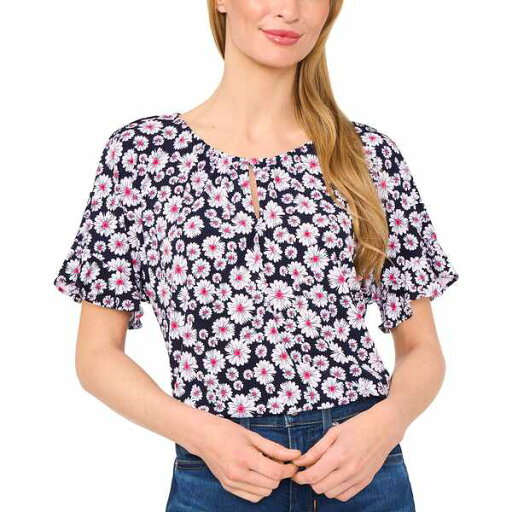セセ レディース カットソー トップス Women's Floral-Print Ruffle-Sleeve Blouse Classic Navy セセ レディース カットソー トップス Women's Floral-Print Ruffle-Sleeve Blouse Classic Navy