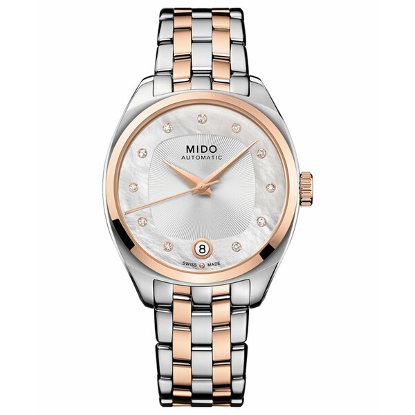 ミド レディース ブレスレット・バングル・アンクレット アクセサリー Women's Swiss Automatic Belluna Royal Lady Diamond (1/20 ct. t.w.) Two-Tone PVD Stainless Steel Bracelet Watch 33mm Silver-tone