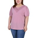 ニューヨークコレクション レディース カットソー トップス Plus Size Short Sleeve Top With Mesh and Lace Lila...