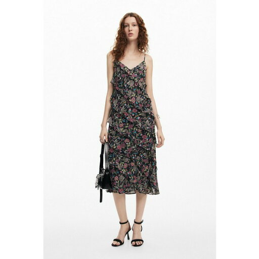 デジグアル レディース ワンピース トップス Women's Midi dress with ruffles Black デジグアル レディース ワンピース トップス Women's Midi dress with ruffles Black