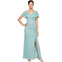 エス エル ファッションズ レディース ワンピース トップス Petite Ruffled Flutter-Sleeve Gown Seaglass