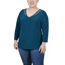 ニューヨークコレクション レディース カットソー トップス Plus Size Tunic Top with Illusion Neckline and Stones Fanfare(4)