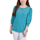 ニューヨークコレクション レディース カットソー トップス Petite Elbow Sleeve Crepe Studded Front Top Fanfar...