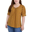 ニューヨークコレクション レディース カットソー トップス Plus Size Short Sleeve Balloon Sleeve Top Golden-T...