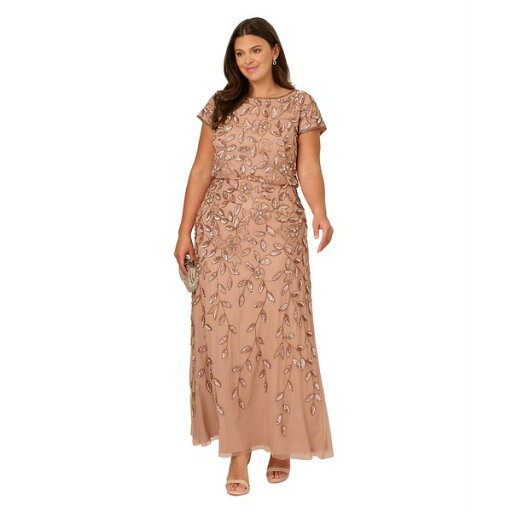 アドリアナ パペル レディース ワンピース トップス Plus Size Boat-Neck Beaded Blouson Gown Rose Gold アドリアナ パペル レディース ワンピース トップス Plus Size Boat-Neck Beaded Blouson Gown Rose Gold