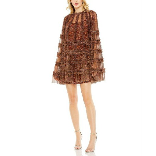 マックダガル レディース ワンピース トップス Women's Floral Print Long Flare Sleeve Mesh A-Line Dress Brown multi マックダガル レディース ワンピース トップス Women's Floral Print Long Flare Sleeve Mesh A-Line Dress Brown multi