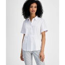 トミー ヒルフィガー レディース カットソー トップス Women's Linen-Blend Short-Sleeve Shirt Bright White