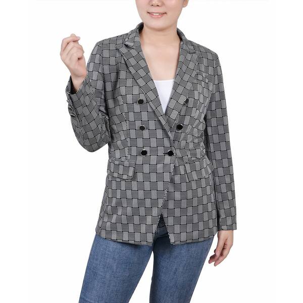 ニューヨークコレクション レディース ジャケット&ブルゾン アウター Petite Printed Double Breasted Blazer Black White Plaid