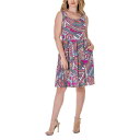 24セブンコンフォート レディース ワンピース トップス Print Sleeveless Pleated Knee Length Pocket Dress Miscellane