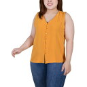 ニューヨークコレクション レディース カットソー トップス Plus Size Sleeveless Button Front Blouse Golden Gl...