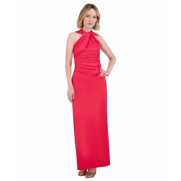 エリザジェイ レディース ワンピース トップス Women's Twisted Halter Sleeveless Satin Gown Poppy