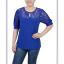 ニューヨークコレクション レディース カットソー トップス Petite Puff Sleeve Lace Top Surf The Web