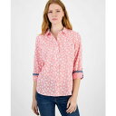 トミー ヒルフィガー レディース カットソー トップス Women's Floral Gingham Cotton Shirt Sherbert/ Bright...
