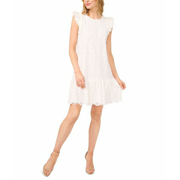 セセ レディース ワンピース トップス Women's Ruffle-Sleeve Flounce Dress Ultra White