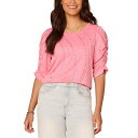 デモクラシー レディース カットソー トップス Petite Printed Ruched-Sleeve Scoop-Neck Top Sachet Pin