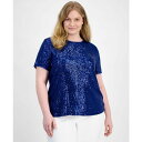 アンクライン レディース カットソー トップス Plus Size Sequin-Embellished Short-Sleeve Top Santorini ...