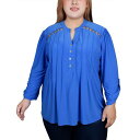 ニューヨークコレクション レディース カットソー トップス Plus Size Long Sleeve Pintuck Front Top with Chain...