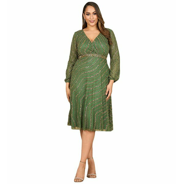  ǥ ԡ ȥåץ Women's Beaded Midi Dress with Long Sleeves Olive