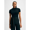 イザックミズラヒ レディース カットソー トップス Women's Mock Neck Short Sleeve Sweater Top Black