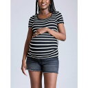 マザーフッドマタニティ レディース カットソー トップス Maternity Square Neck Rib Knit Short Sleeve Top - M...