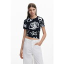 デジグアル レディース カットソー トップス Women's Large flower T-shirt Black