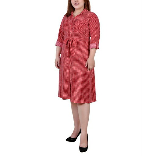 ニューヨークコレクション レディース ワンピース トップス Plus Size Printed Shirt Dress Red Seadots ニューヨークコレクション レディース ワンピース トップス Plus Size Printed Shirt Dress Red Seadots