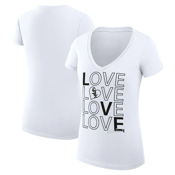 J[oNX fB[X TVc gbvX Chicago White Sox GIII 4Her by Carl Banks Women's Love Graphic Team VNeck Fitted TShirt White