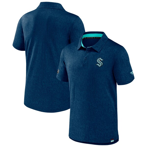 t@ieBNX Y |Vc gbvX Seattle Kraken Fanatics Branded Authentic Pro Jacquard Polo Deep Sea Blue