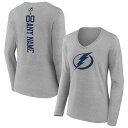 yz t@ieBNX fB[X TVc gbvX Tampa Bay Lightning Fanatics Branded Women's Personalized Name & Number Long Sleeve VNeck TShirt Heather Gray